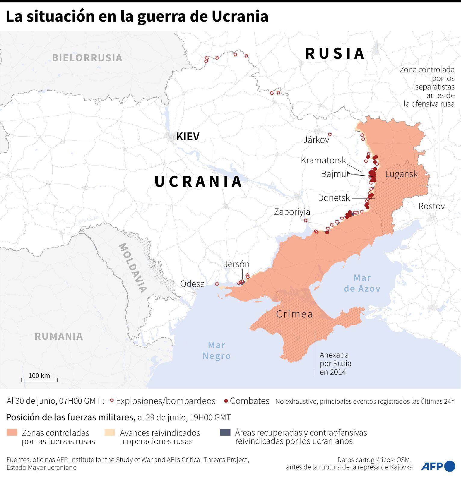 The situation of the war in Ukraine as of June 30, 2023. (AFP).