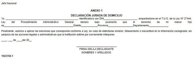 Formato de Declaración Jurada de Domicilio.