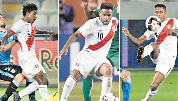 Miguel Araujo, Jefferson Farfán y Andy Polo podrían ser titulares en la selección peruana ante Argentina. (Fotos: AFP)