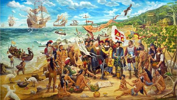 Pintura de la llegada de Cristóbal Colón a la isla de Borinquen, actual San Juan de Puerto Rico. (Imagen de difusión)