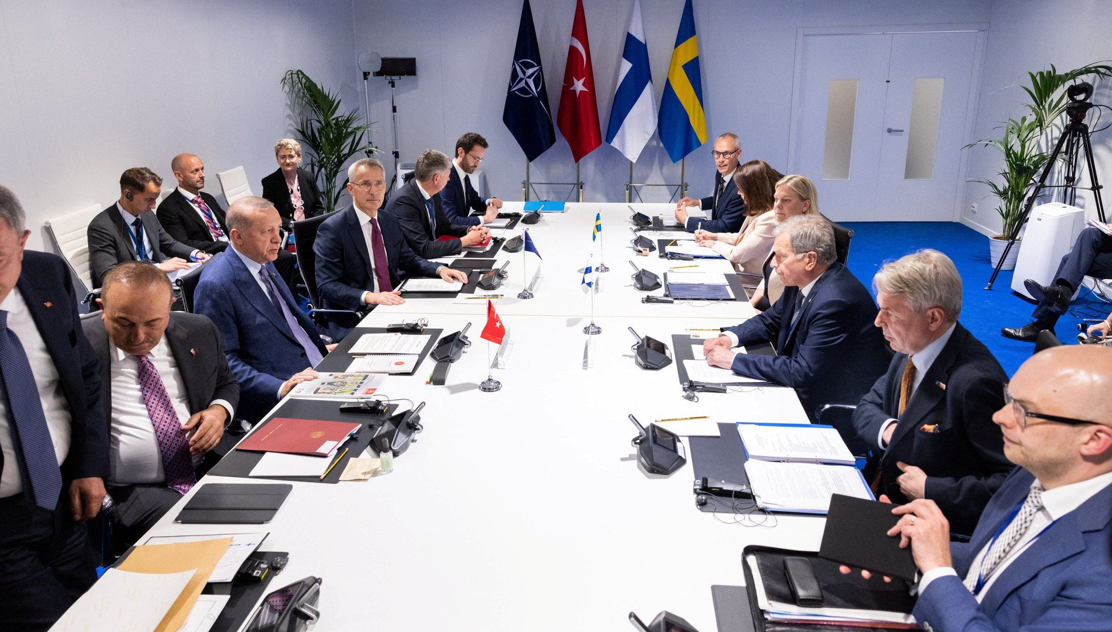 Working table, today at the Madrid 2022 NATO Summit. The Secretary General, Jens Stoltenberg;  the president of Turkey, Tayyip Erdogan;  the Prime Minister of Sweden, Magdalena Andersson;  and the president of Finland, Sauli Niinisto.  REUTERS