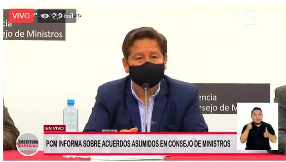 Guido Bellido ofrece una rueda de prensa para dar a conocer los acuerdos en sesión del Consejo de Ministros (Foto: Captura TV)