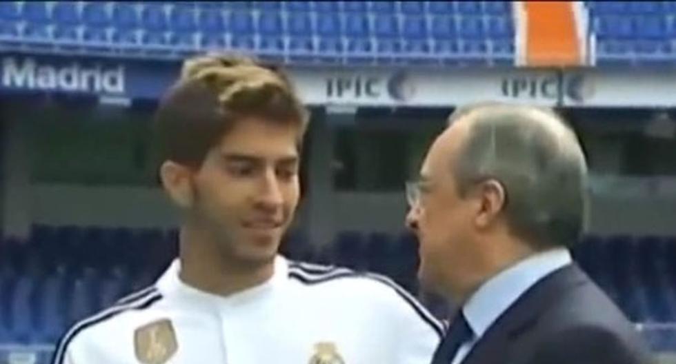 Real Madrid: Florentino Pérez en la presentación de Lucas Silva. (Foto: Captura)