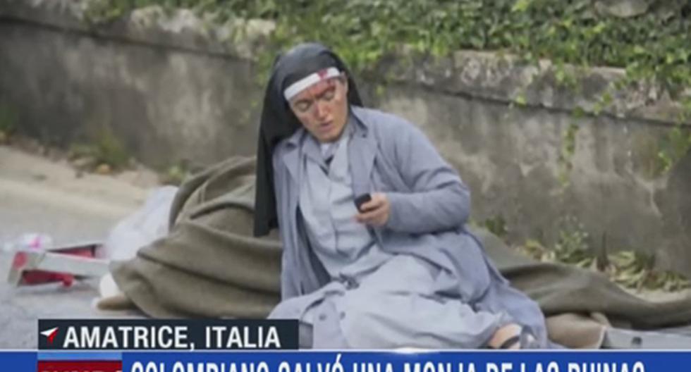 \"Un ángel colombiano\" salvó a esta monja del terremoto en Italia. (Foto: Captura|YouTube)