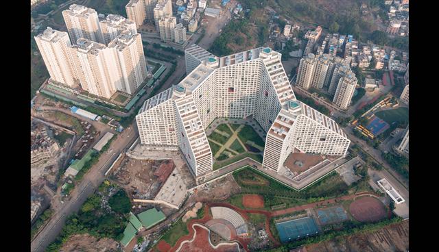 El complejo de viviendas destaca por su estructura que, desde el aire, tiene forma de estrella. Aquí viven cerca de 5 mil personas. (Foto: MVRDV Architects)