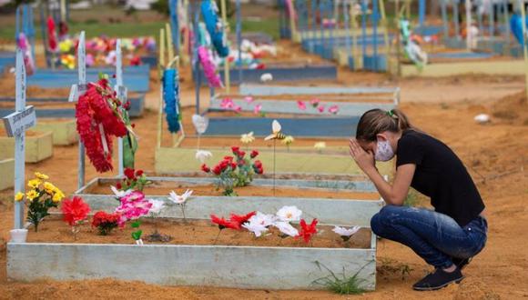 Una mujer llora en un cementerio de Brasil, el país de América Latina más golpeado por el coronavirus. (GETTY IMAGES).