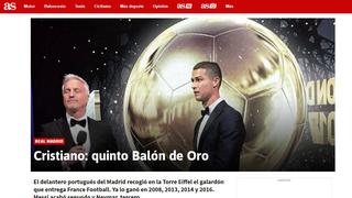 Cristiano ganó su quinto Balón de Oro: las portadas del mundo