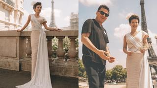 Flavia Laos modela vestido de novia de este diseñador peruano en pleno París