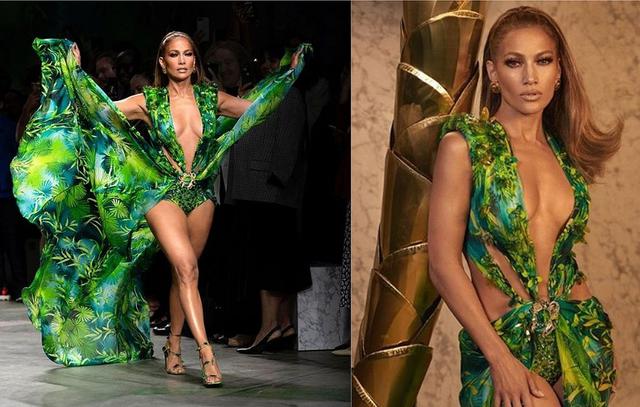 Jennifer Lopez y el nuevo vestido verde Jungle Dress de Versace