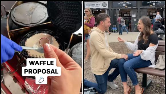 Hombre sorprende a su novia con propuesta de matrimonio poniendo el anillo en un waffle | VIDEO (Foto: Instagram/@janelleandkate).