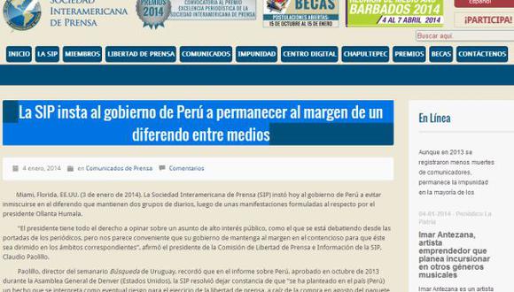 La SIP insta al gobierno del Perú a permanecer al margen de un diferendo entre medios