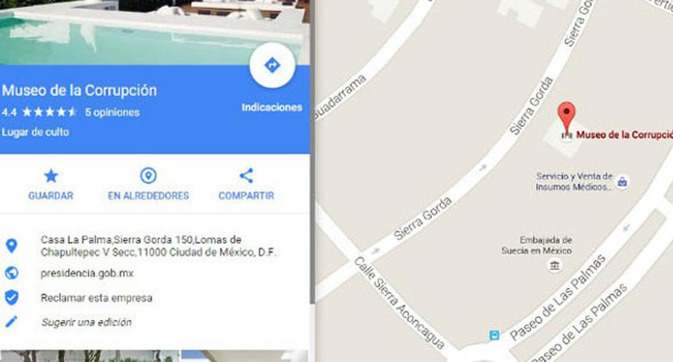 Este curioso error de Google Maps que afectaba a Enrique Peña Nieto ya fue corregido.(Foto: Captura)
