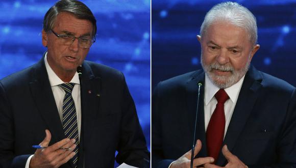 Jair Bolsonaro y Luiz Inacio Lula Da Silva se lanzaron ataques en sus respectivos en mítines. Imágenes del debate presidencial previo a las elecciones, en la cadena de televisión Bandeirantes en Sao Paulo, Brasil, el 28 de agosto.  (Foto: Miguel SCHINCARIOL / AFP)