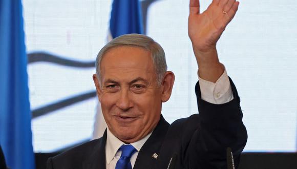 El ex primer ministro de Israel y líder del partido Likud, Benjamin Netanyahu, se dirige a sus seguidores en la sede de la campaña en Jerusalén el 2 de noviembre de 202. (RONALDO SCHEMIDT / AFP).