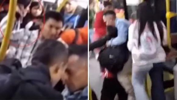 Un pasajero grabó el momento en el que Juan Esteban Alzate, de 15 años, es asesinado a puñaladas en el TransMilenio en Bogotá. (Captura de video).