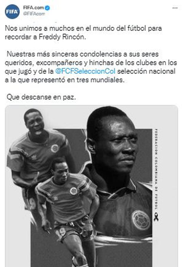 FIFA mostró su pesar por la muerte de Freddy Rincón.