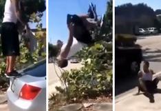 Joven hace salto temerario y casi termina atropellado por una camioneta | VIDEO