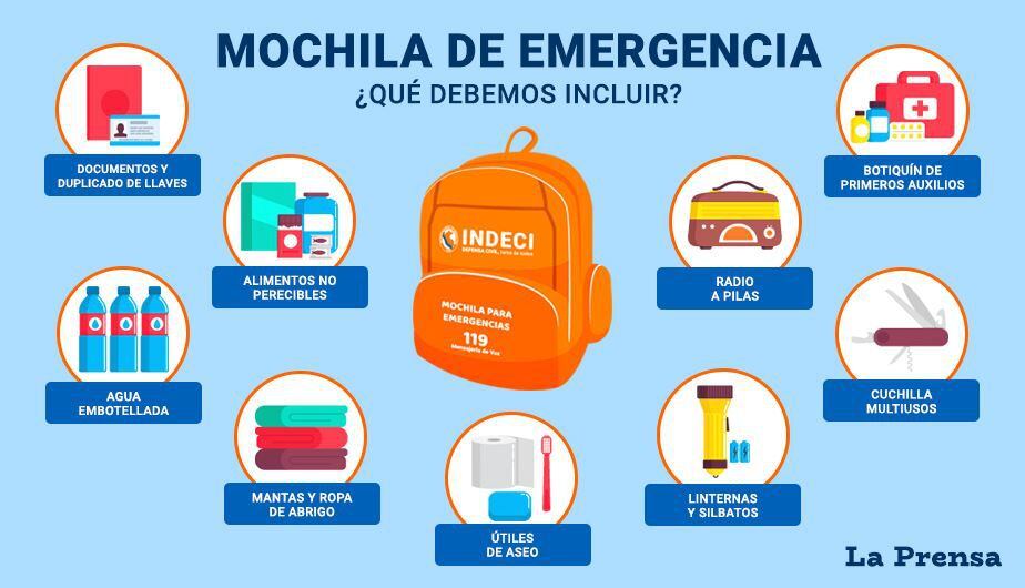 Una mochila de emergencia te permitirá afrontar la crisis después de un terremoto. Asegúrate de tenerla con un kit básico de supervivencia. (Foto: Indeci)