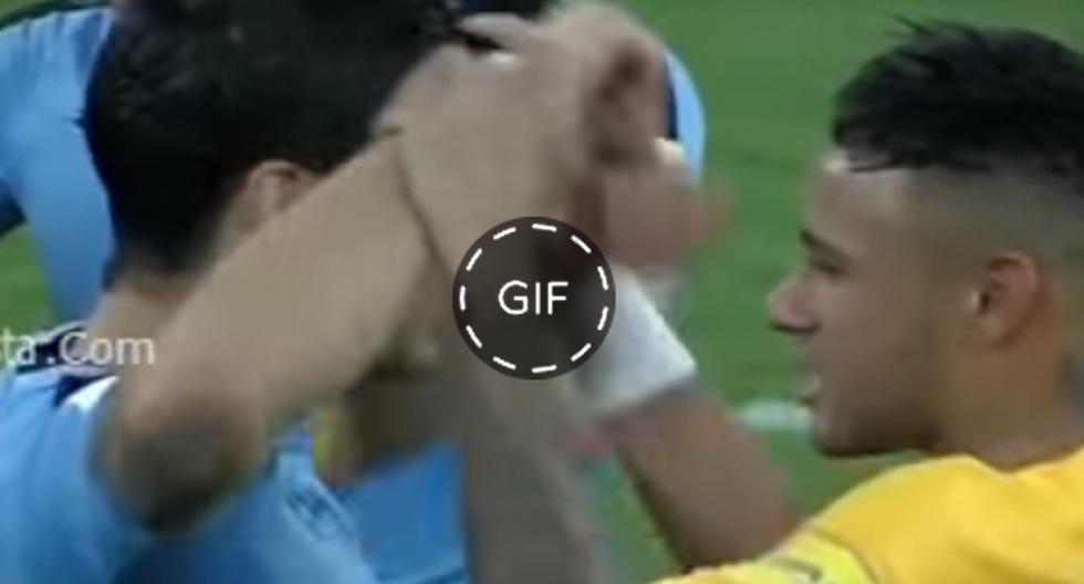 En este Gif podremos apreciar cómo es que Luis Suárez y Neymar casi se van a las manos en el Brasil vs Uruguay por las Eliminatorias Rusia 2018. (Foto: captura)