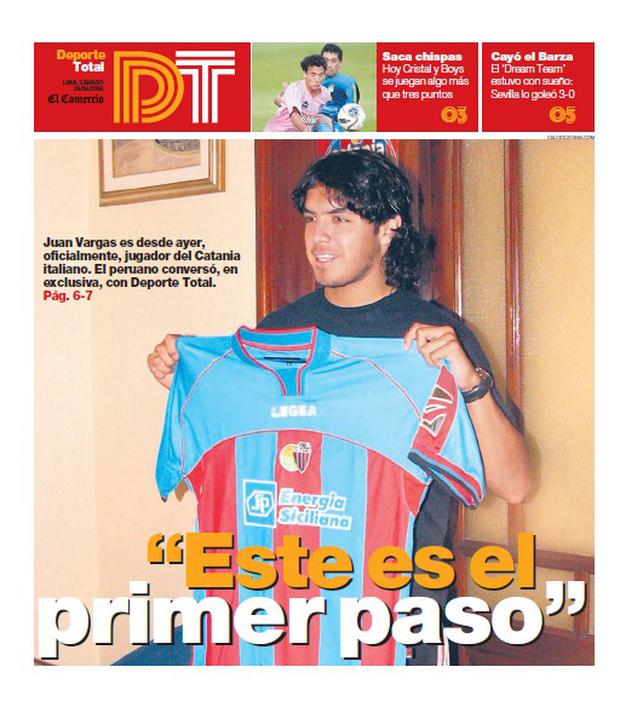 The cover of Total Sport after the official incorporation of Juan Manuel Vargas to Catania in Italy
