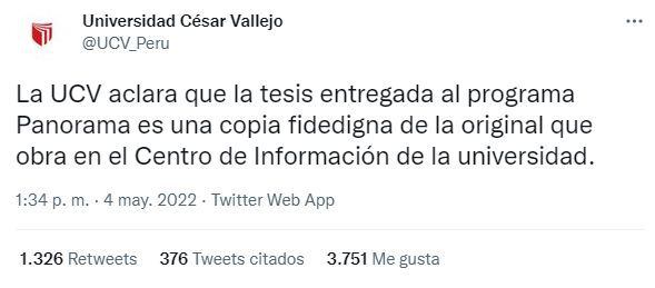 Breve pronunciamiento de la Universidad César Callejo, propiedad del excandidato presidencial y líder de APP, César Acuña.