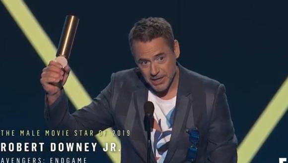 People's Choice Awards. Robert Downey Jr., al recibir el premio Estrella de cine masculina 2019. Foto: E! Entertainment.