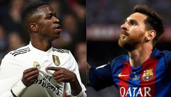 Lionel Messi y Vinícius Júnior son los llamados a ser figuras del clásico español. (Foto: AFP).
