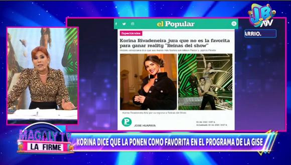 Magaly Medina se refiere a la participación de Korina Rivadeneira en “Reinas del Show”. (Foto: Captura de video)