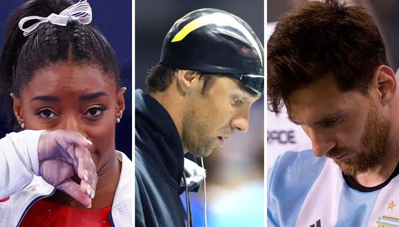 Simone Biles, Michael Phelps y Lionel Messi: tres leyendas del deporte que han sufrido problemas de salud mental. (Foto: Reuters, Getty Images, MexSport)