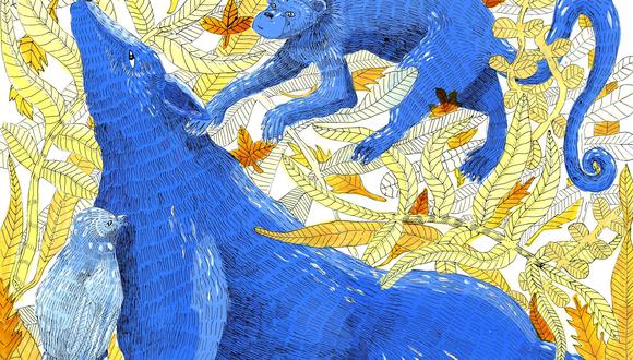 “Animales Azules” de Lucía Coz. Campaña “Dibujos por la Amazonía”, convoca a más de 250 artistas. Lo recaudado apoyará a organizaciones de Loreto y Ucayali.