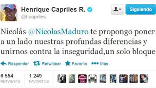 Capriles pide tregua a Maduro para luchar contra la inseguridad