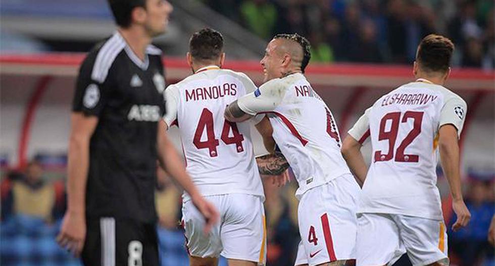 Con goles de Konstantinos Manolas y Edin Dzeko, AS Roma tomó ventaja en el Grupo C de la Champions League con su triunfo a domicilio ante el Qarabag. (Foto: Twitter - AS Roma)