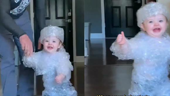 Papá se hace viral por envolver a su bebé en plástico para protegerla durante sus primeros pasos | VIDEO (Foto: Instagram/homemedgh).