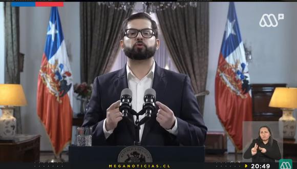 El presidente de Chile, Gabriel Boric, se pronuncia tras la victoria del Rechazo en el plebiscito sobre la nueva Constitución. (Captura de video, Meganoticias).
