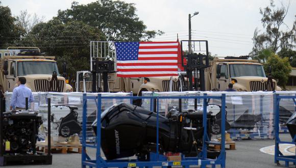 Vista del equipo donado por Estados Unidos a las Fuerzas Armadas de Ecuador durante una ceremonia en el fuerte militar de Huancavilca en Guayaquil, el 25 de enero de 2024. (Foto de Gerardo MENOSCAL / AFP).