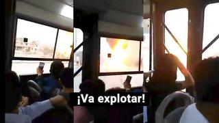 Villa El Salvador: La desesperada reacción de unos pasajeros de bus al presenciar explosión de camión cisterna