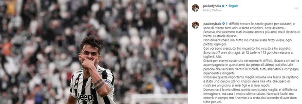 Paulo Dybala se despide de Juventus. (Foto: Captura)