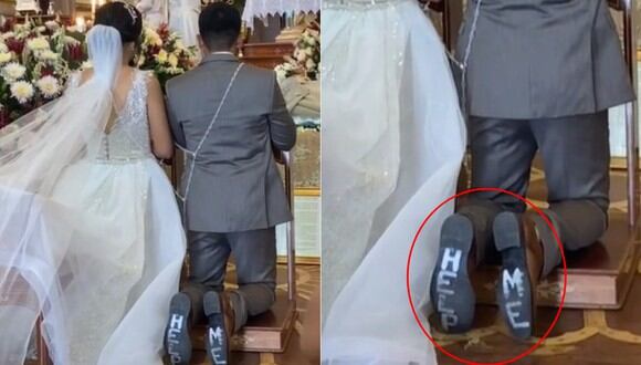 Novio sorprendió en pleno casamiento al lucir un singular calzado. (Imagen captura: @esmeraldarodriguez.13/ TikTok)