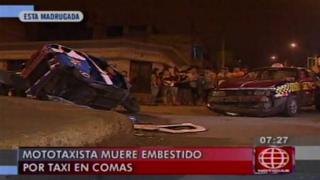 Comas: mototaxista ebrio murió al chocar contra taxi
