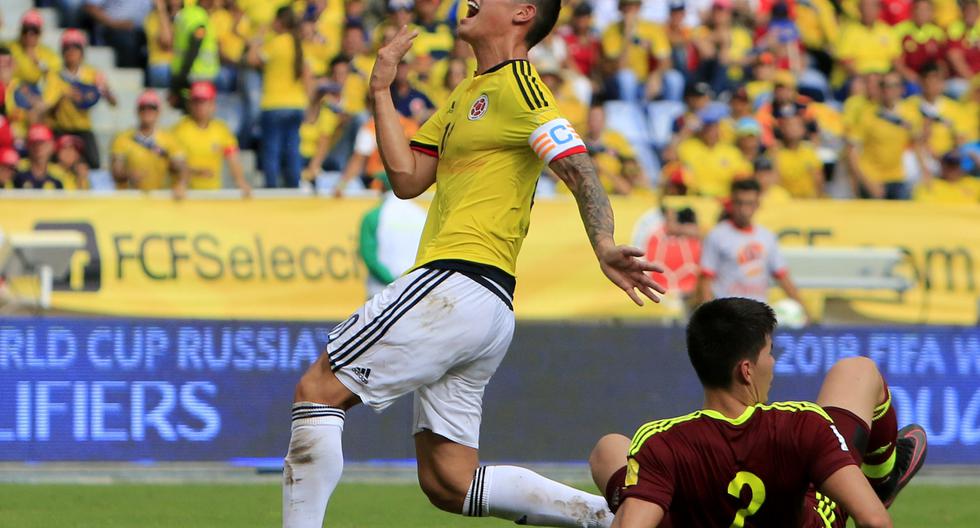 James Rodríguez pone en ventaja a Colombia en el estadio Metropolitano de Barranquilla. (Foto: EFE)