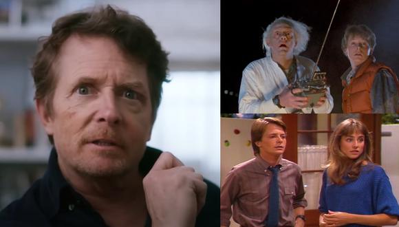 En sentido horario, el actor en una escena de la película "Still: A Michael J. Fox Movie". Luego, en escenas de la película "Volver al futuro" y la serie "Family Ties".