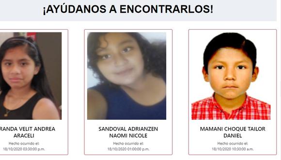 A través de la página web Desaparecidos en Perú, la Policía Nacional emite de manera inmediata las Alertas de Emergencia, para niños, niñas, adolescentes y mujeres víctimas de violencia, y las Notas de Alerta para reportar los casos de desaparición a nivel nacional. (Foto: Captura Mininter)