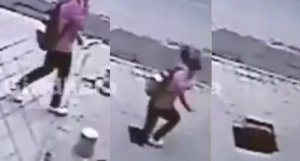 Esta grabación subida a YouTube nos muestra lo que pasa esta chica que caminaba tranquila por la calle en China hasta que fue \'tragada\' completamente por la tierra. (Foto: captura)
