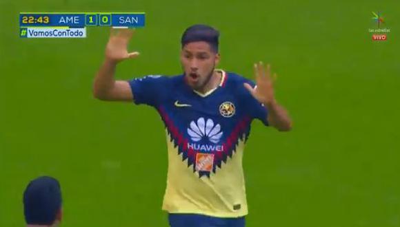 Bruno Valdez anotó el segundo gol de América ante Santos Laguna con un tremendo remate de cabeza. Las 'Águilas' quedaron un gol de la final. (Foto: captura)