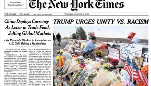 La portada del "The New York Times" con el título "Trump insta a la unidad contra el racismo" generó críticas.