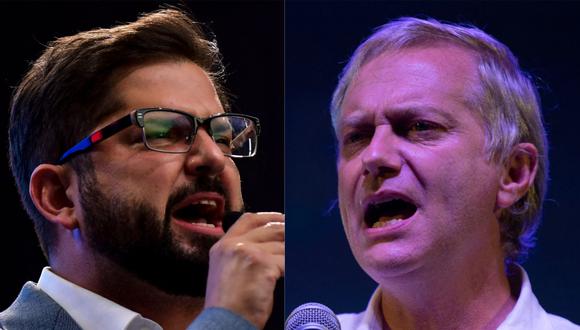 Los candidatos presidenciales chilenos Gabriel Boric, del partido Apruebo Dignidad, y  José Antonio Kast del Partido Republicano. (Foto: MARTIN BERNETT /MAURO PIMENTEL / AFP).