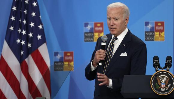 El presidente de Estados Unidos, Joe Biden, en una conferencia de prensa el último día de la Cumbre de la OTAN en Madrid, España. (GETTY IMAGES).