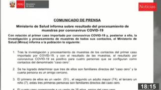 Ministerio de Salud confirma seis casos de coronavirus en el Perú
