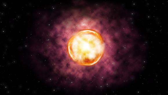 Representación artístico de la supernova de inestabilidad de pares SN 2016iet. (Ilustración: Joy Pollard. Crédito/Observatorio Gemini / NSF / AURA)