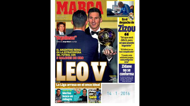 Lionel Messi: las portadas del mundo tras quinto Balón de Oro - 1